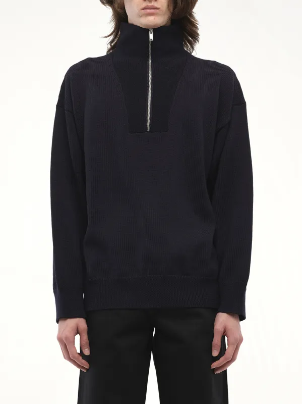 High Neck with Zip Sweater in Navy made by Jil Sander