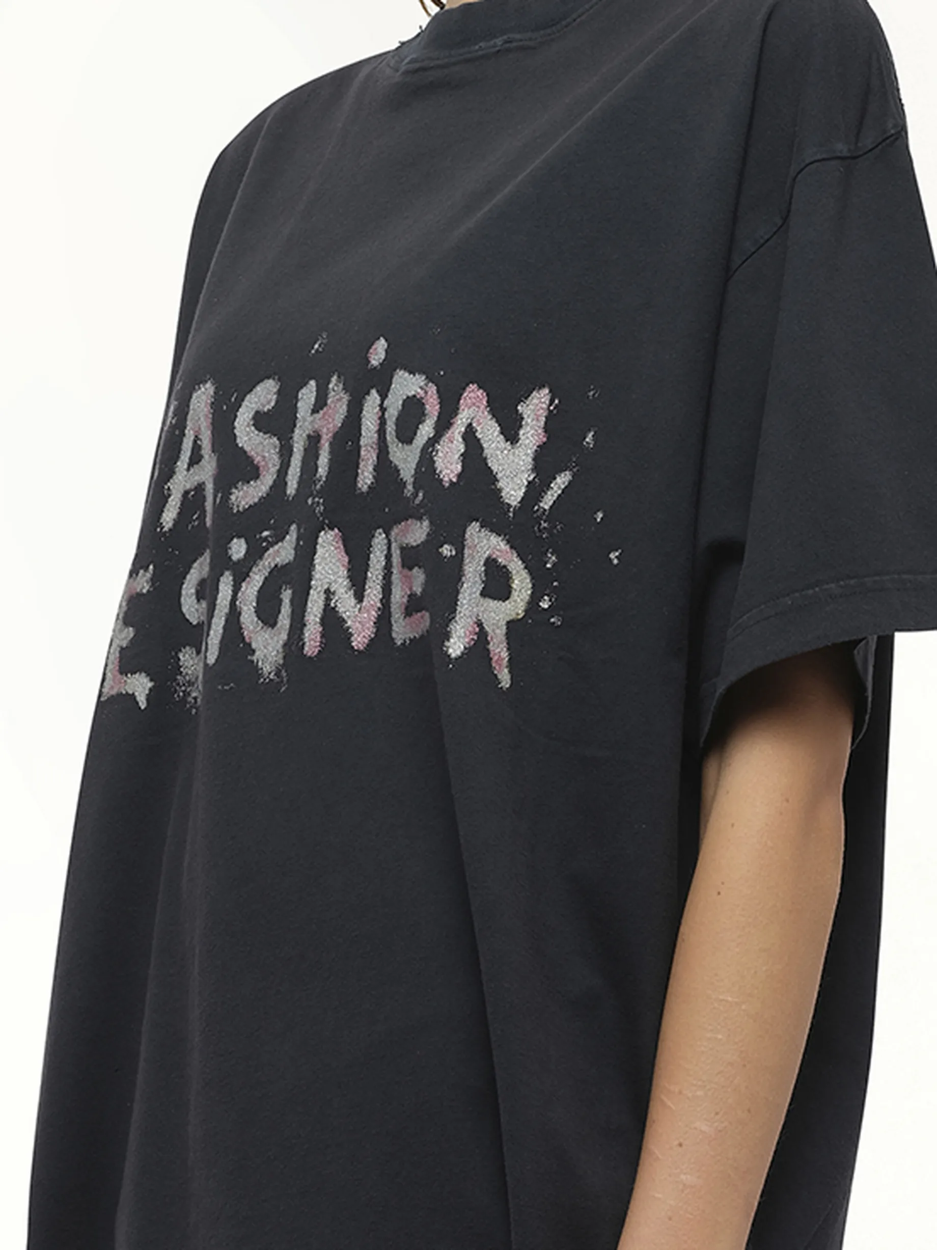 Fashion Designer Oversized T-Shirt in Faded Washed Black sold by MARAIS product image thumbnail 3