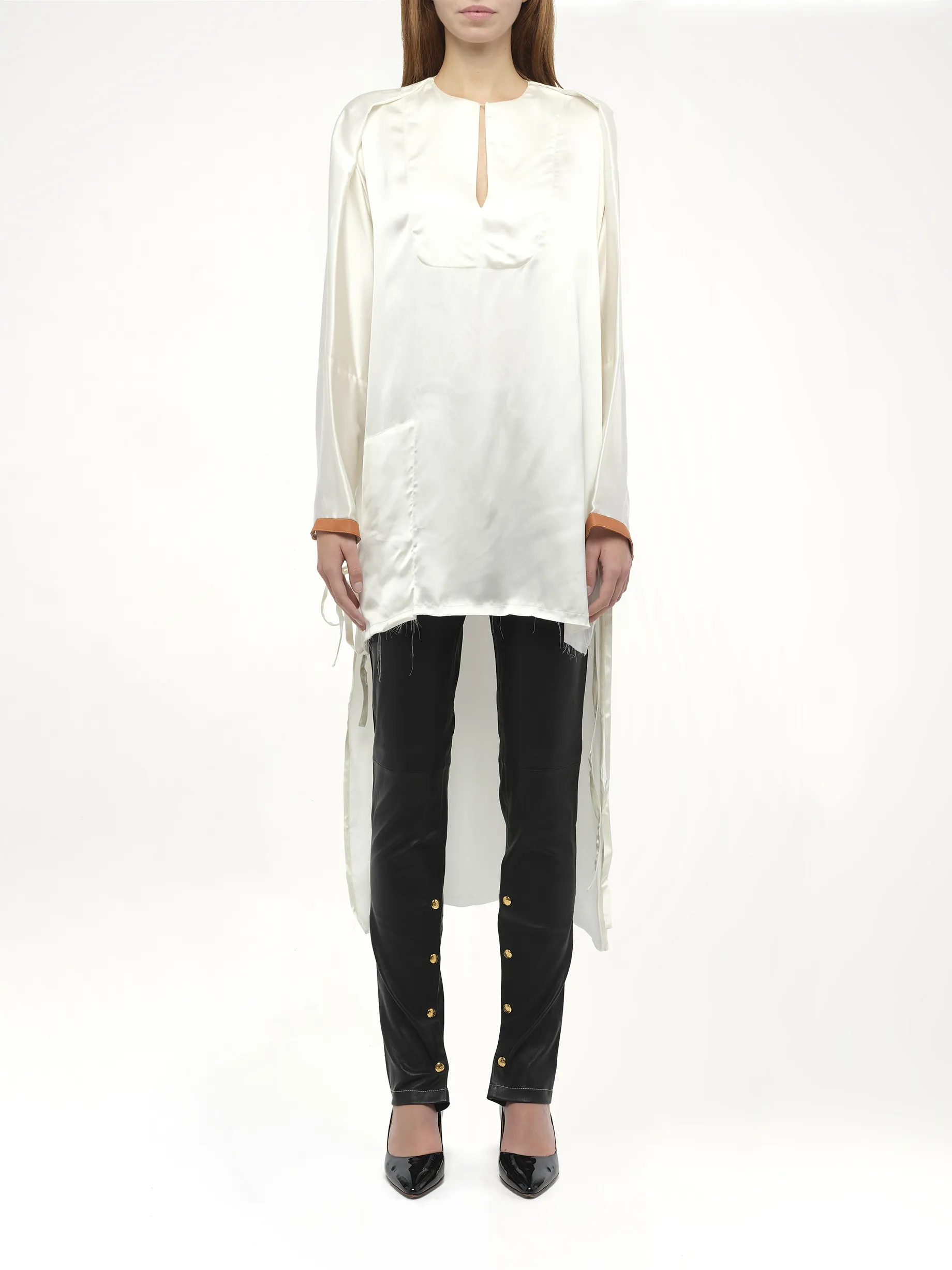 Satin Long Back Top in White sold by MARAIS product image thumbnail 4