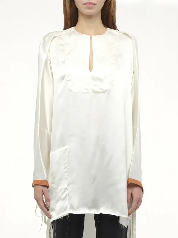 Satin Long Back Top in White sold by MARAIS
