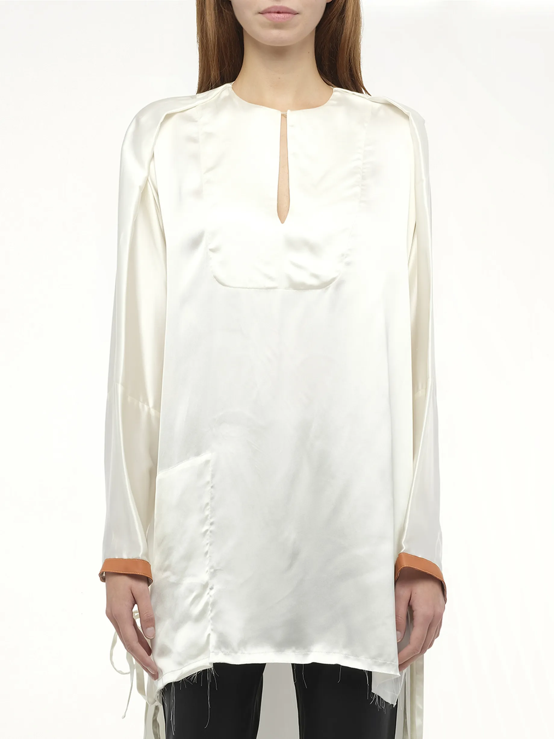Satin Long Back Top in White sold by MARAIS