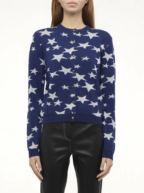 Lurex Stars Cardigan in Navy sold by MARAIS