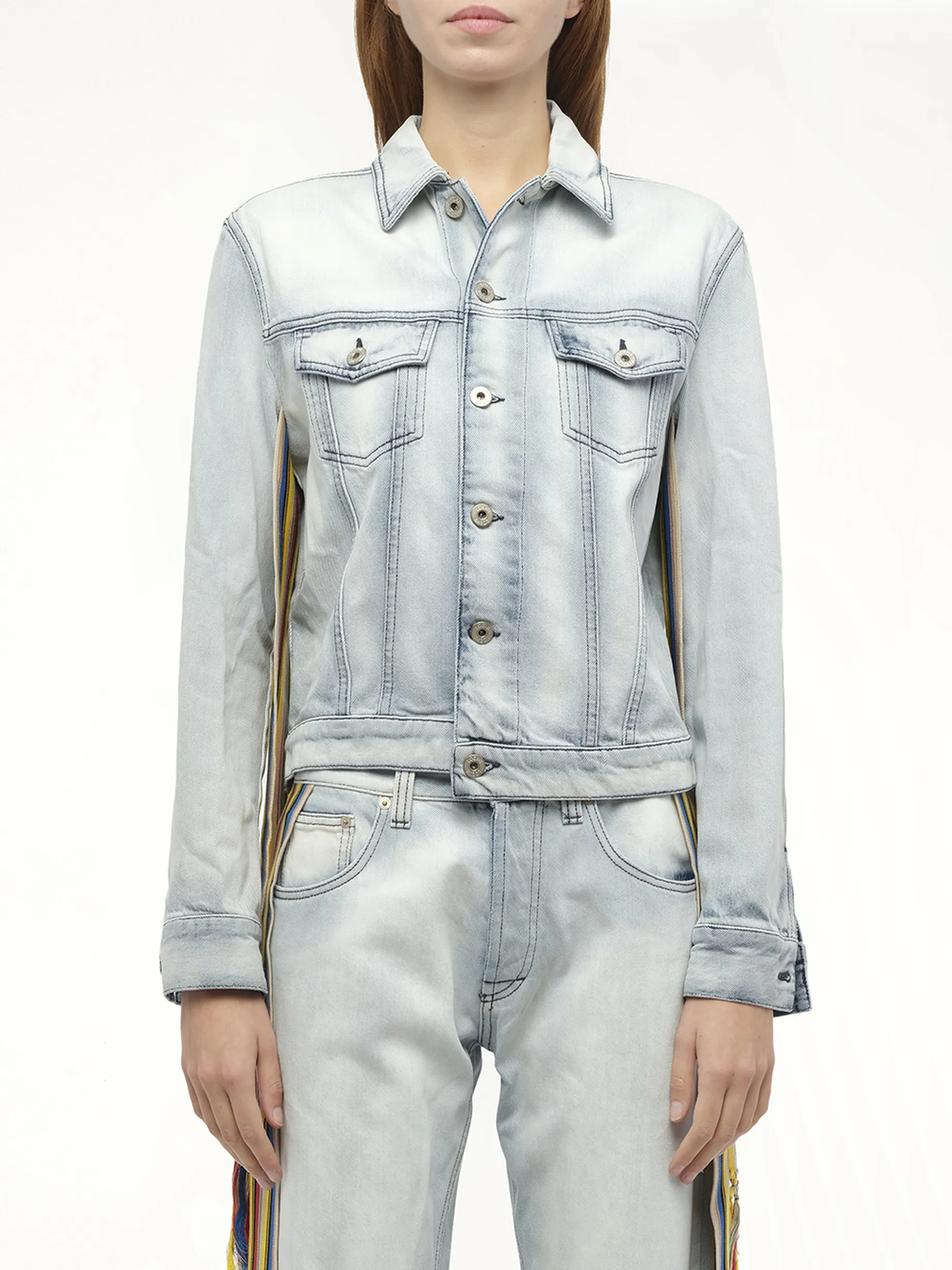 Stripe Band Denim Jacket in L Blue sold by MARAIS