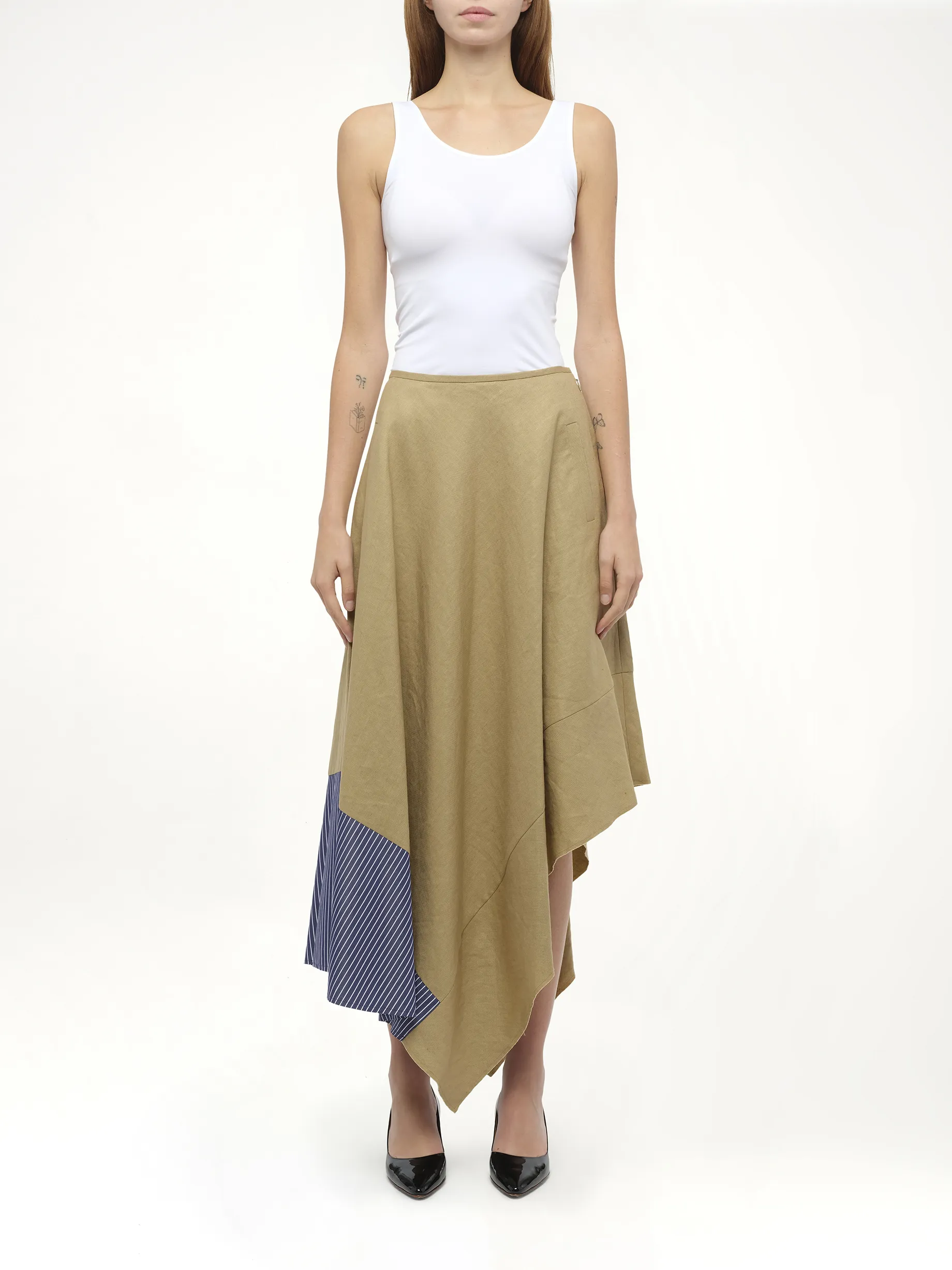 Asym Stripe Skirt in Beige sold by MARAIS product image thumbnail 4