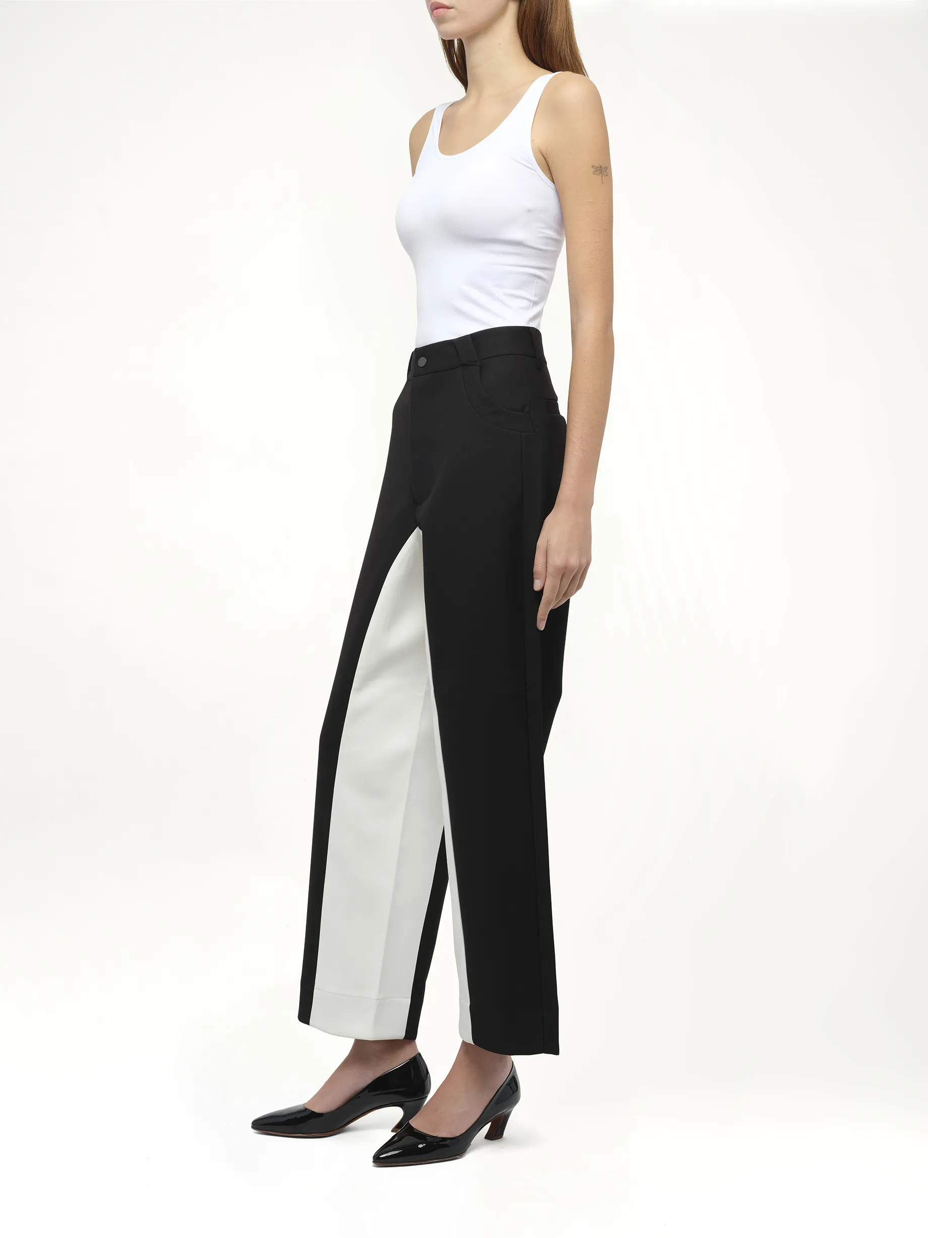 Black & White Stitched Suit Pants in Black sold by MARAIS product image thumbnail 4