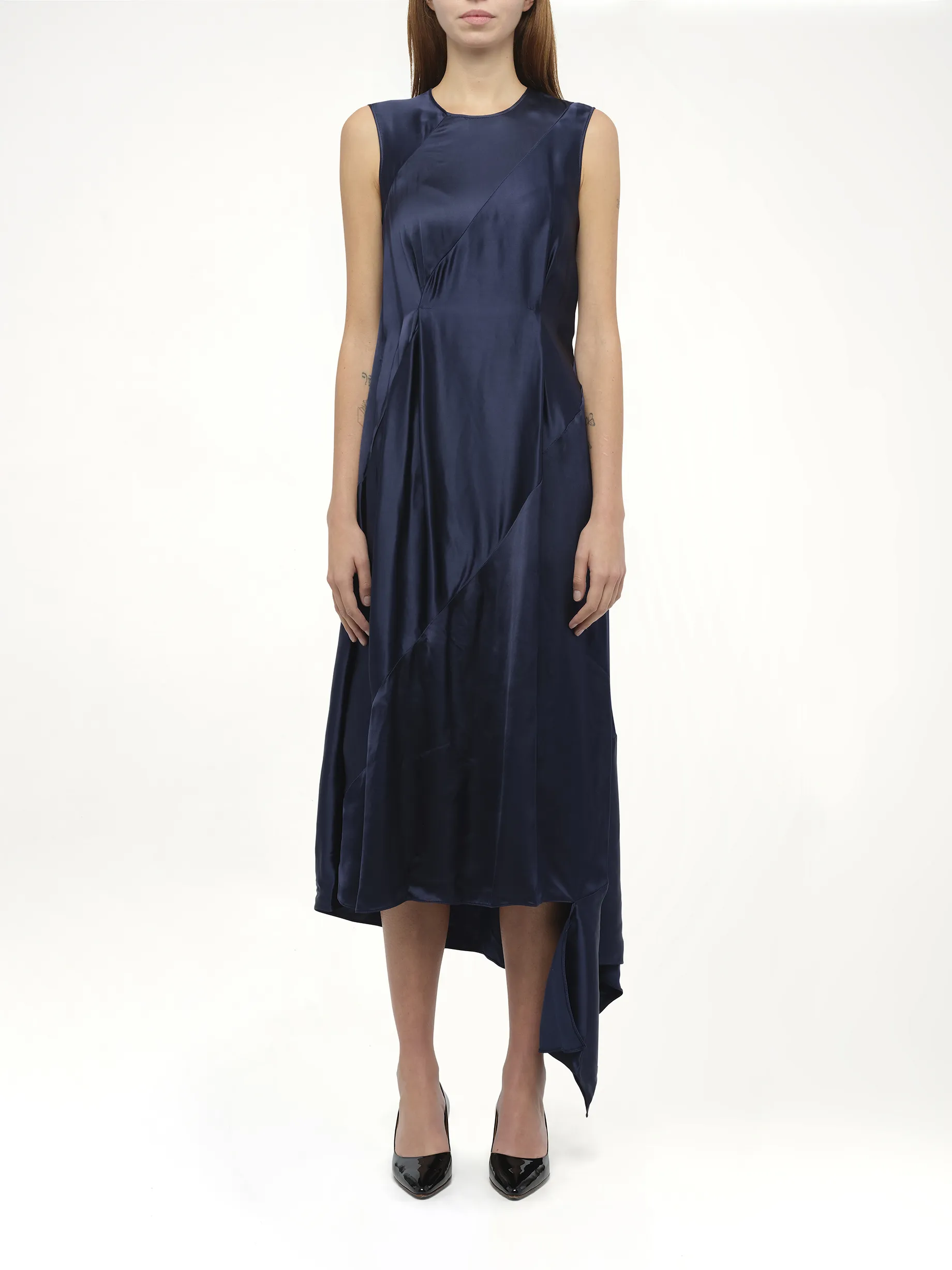 Sleeveless Satin Dress in Navy sold by MARAIS product image thumbnail 4