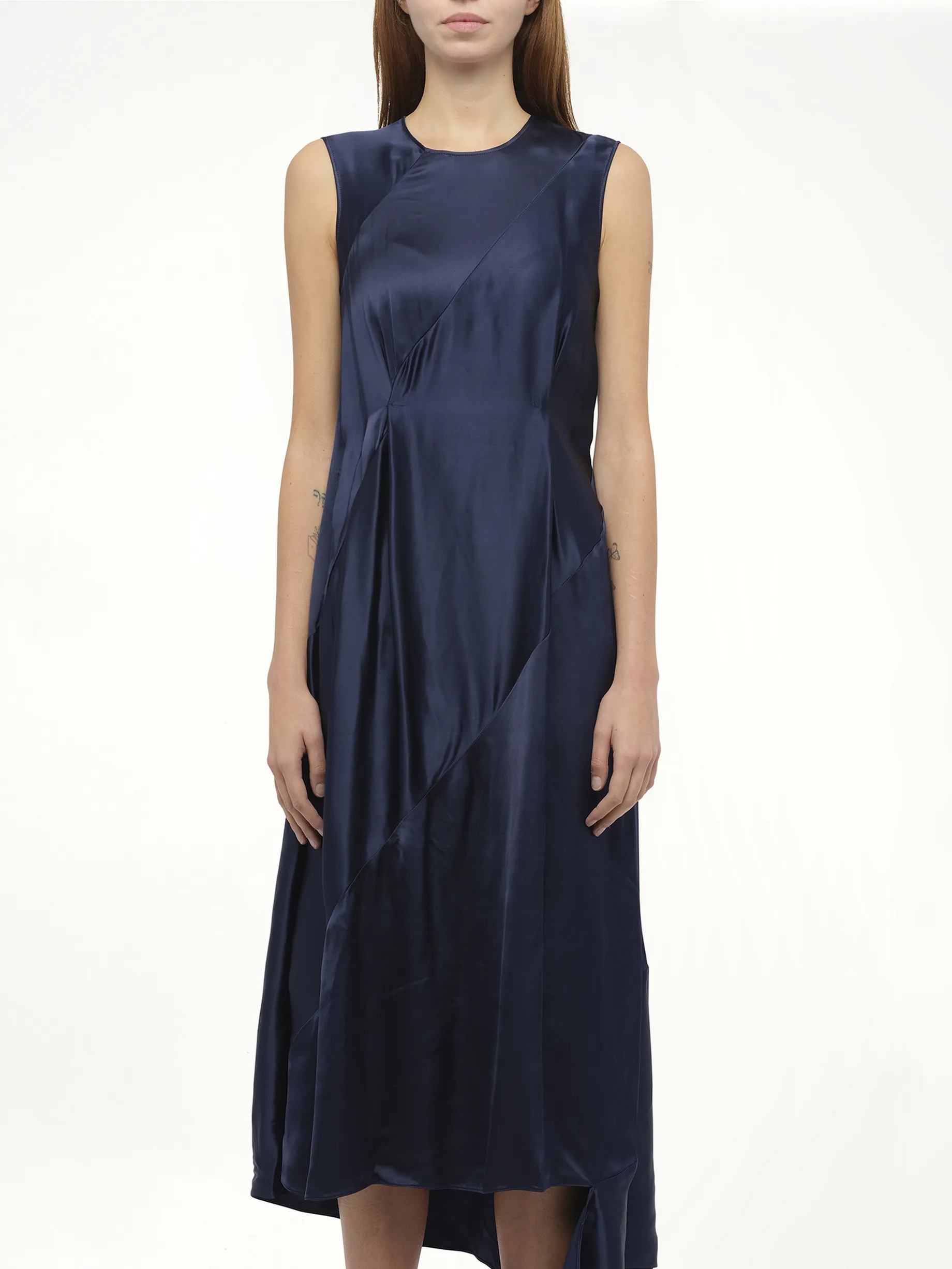 Sleeveless Satin Dress in Navy sold by MARAIS