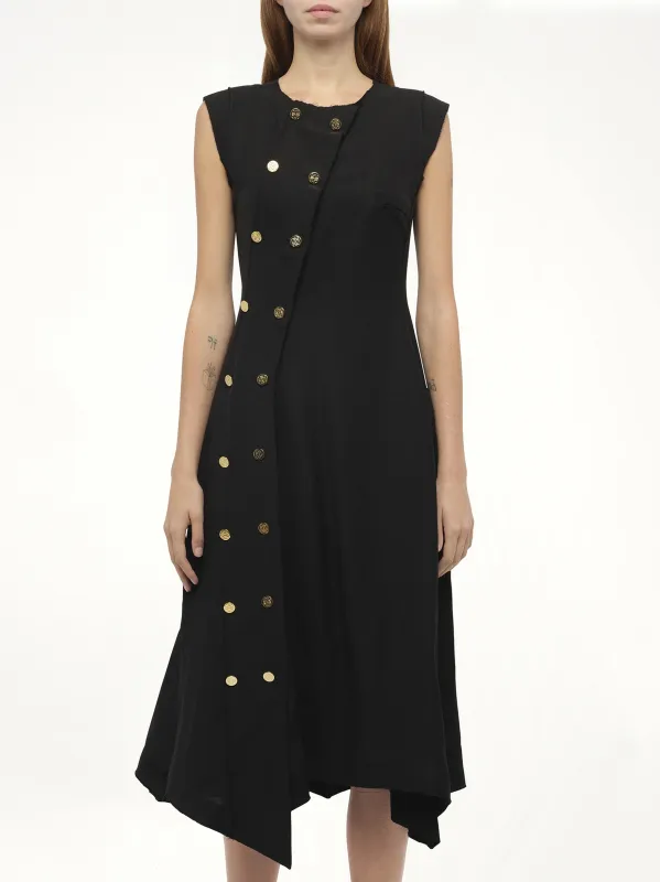Gold Button Sleeveless Dress in Black made by Loewe