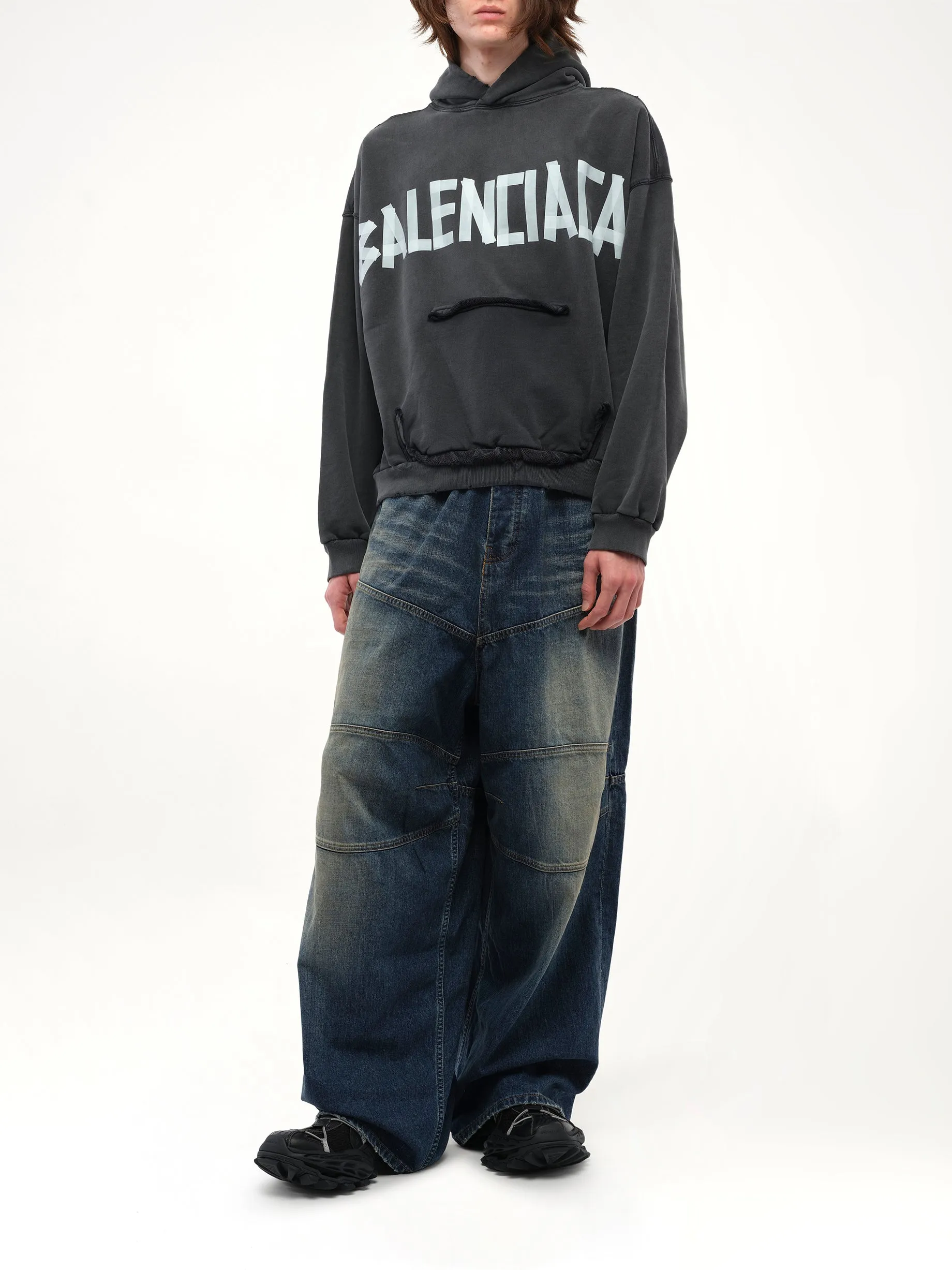 Tape Type Ripped Pocket Hoodie in Faded Washed Black sold by MARAIS product image thumbnail 4