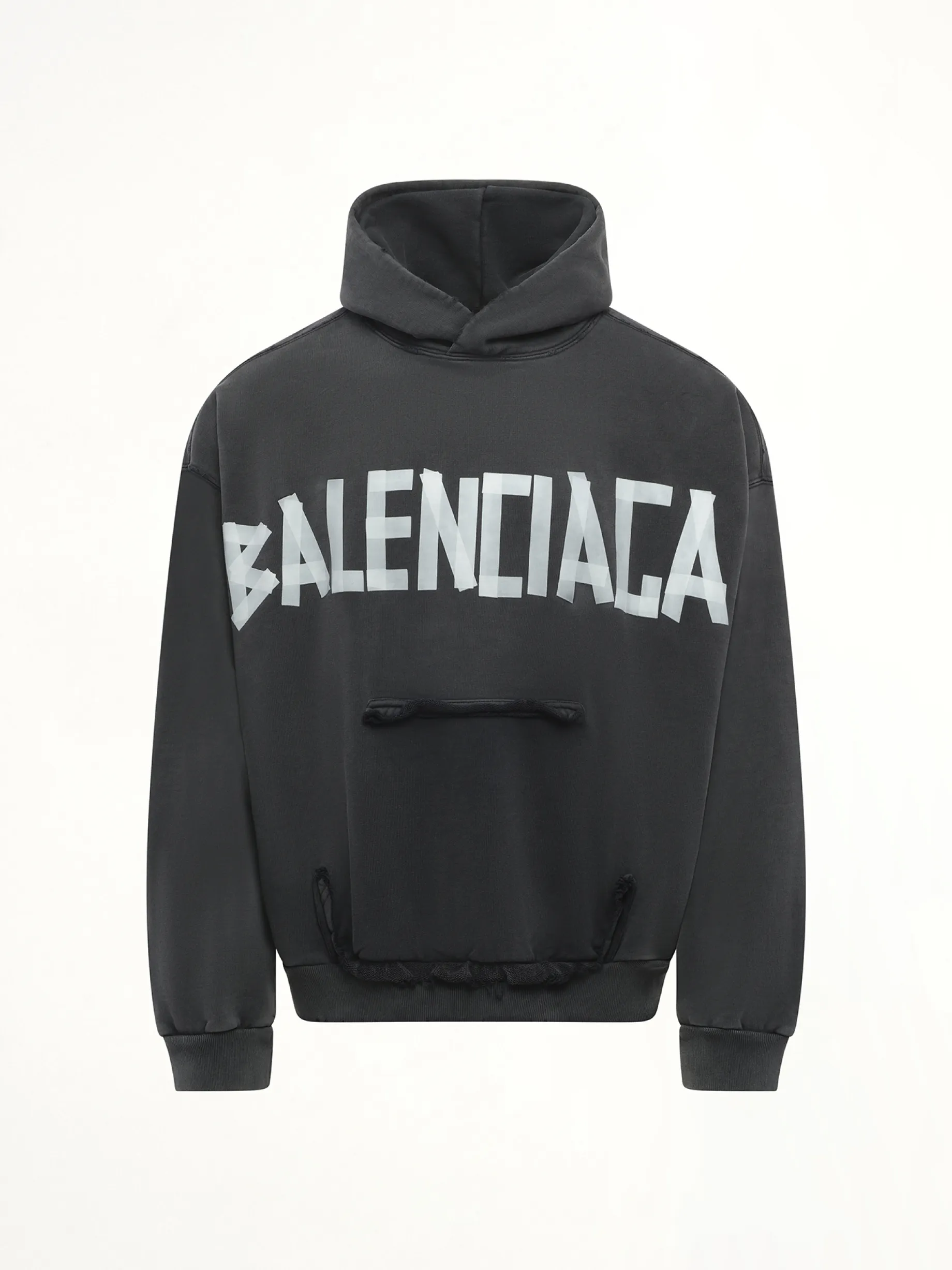 Tape Type Ripped Pocket Hoodie in Faded Washed Black sold by MARAIS product image thumbnail 2