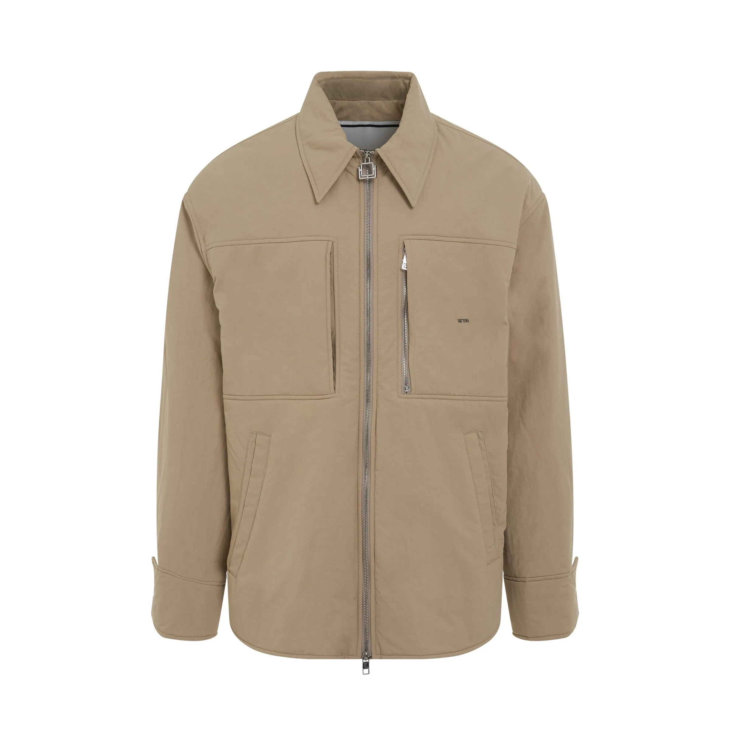 Nylon Leather Patch Jacket in Beige sold by MARAIS
