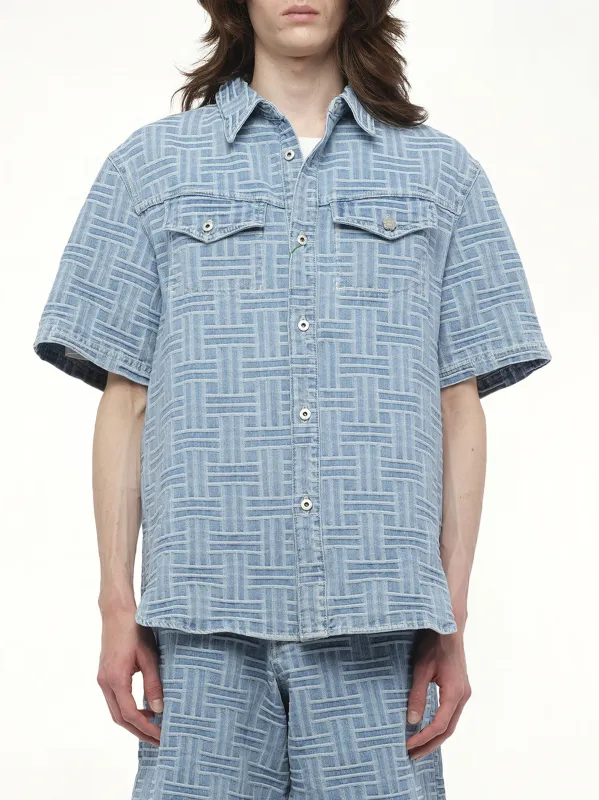 Kenzo Weave Short Sleeve Shirt in Blue Denim sold by MARAIS