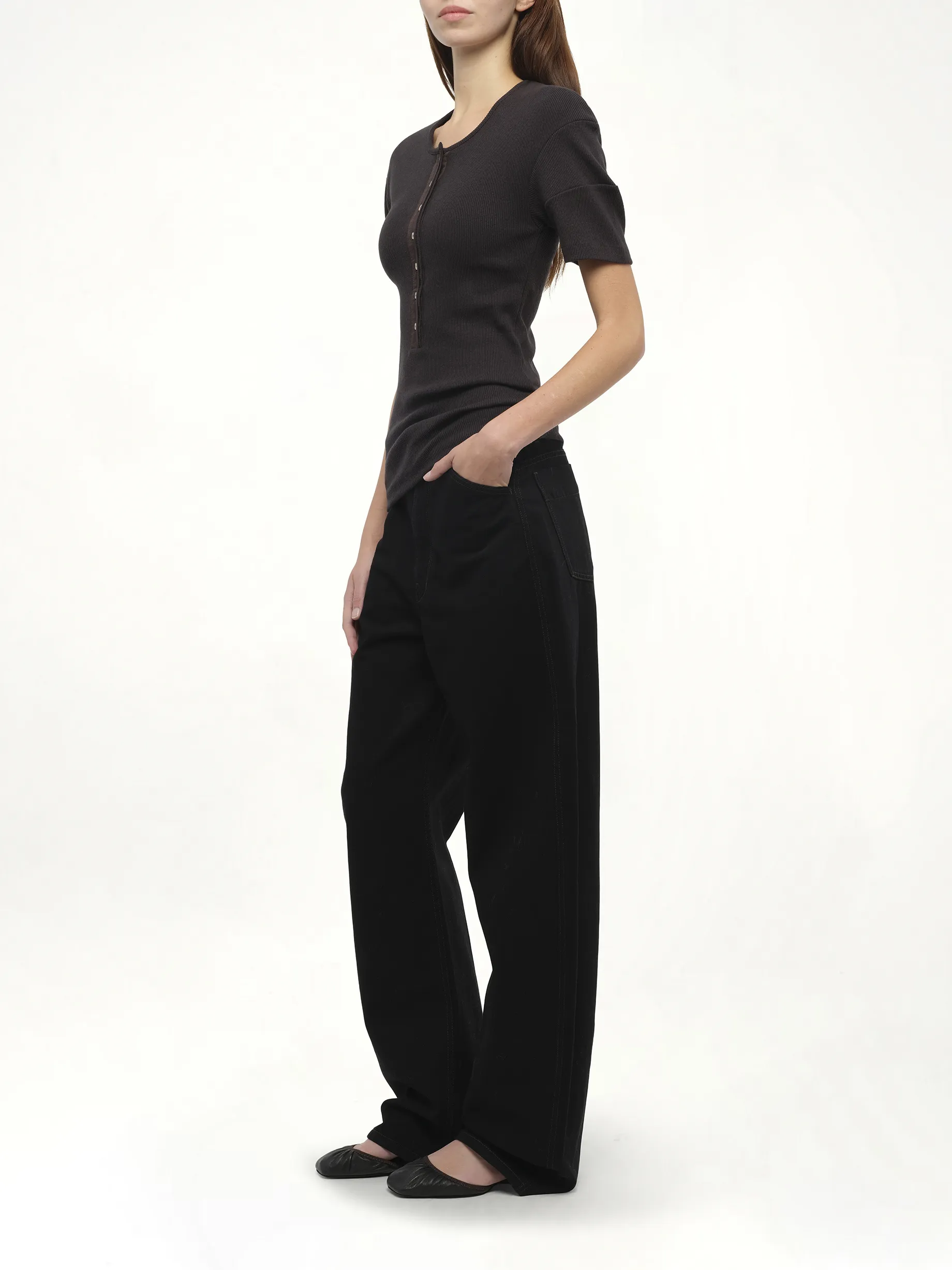 Fitted Henley in Jet Black sold by MARAIS product image thumbnail 4