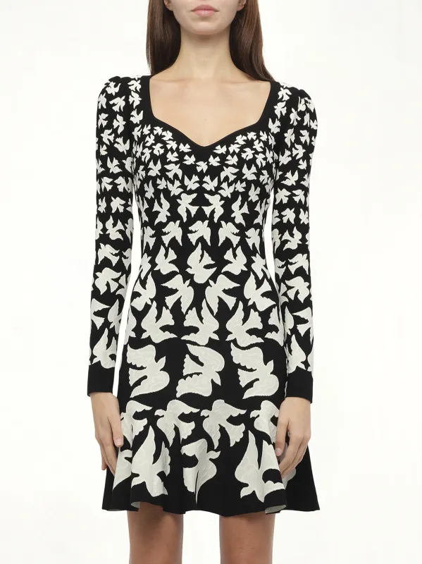 Knit Dress Birds in Black/White made by Alexander McQueen