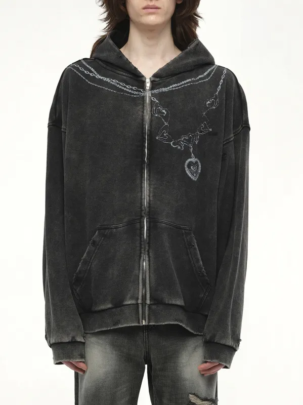 Washed Vintage Zip-Up Hoodie in Black sold by MARAIS