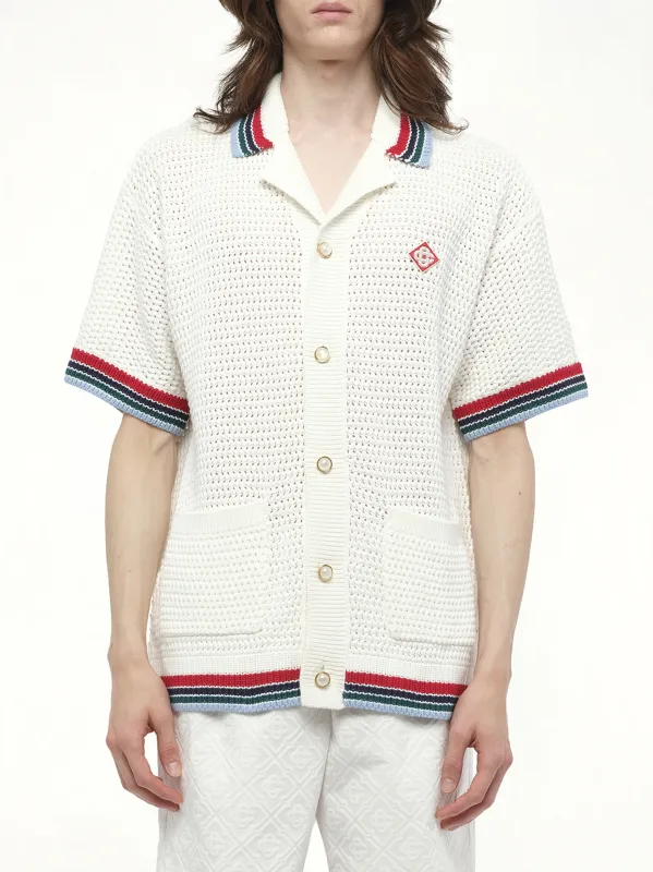 Sporty Faux Crochet Shirt in White sold by MARAIS