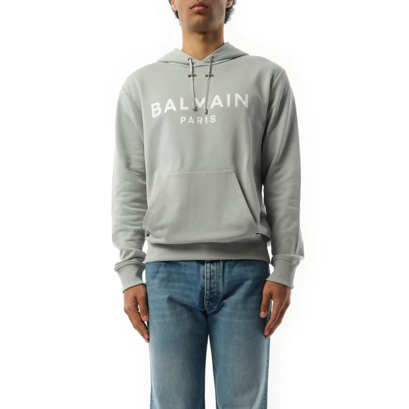 Balmain Print Hoodie in Grey/White sold by MARAIS