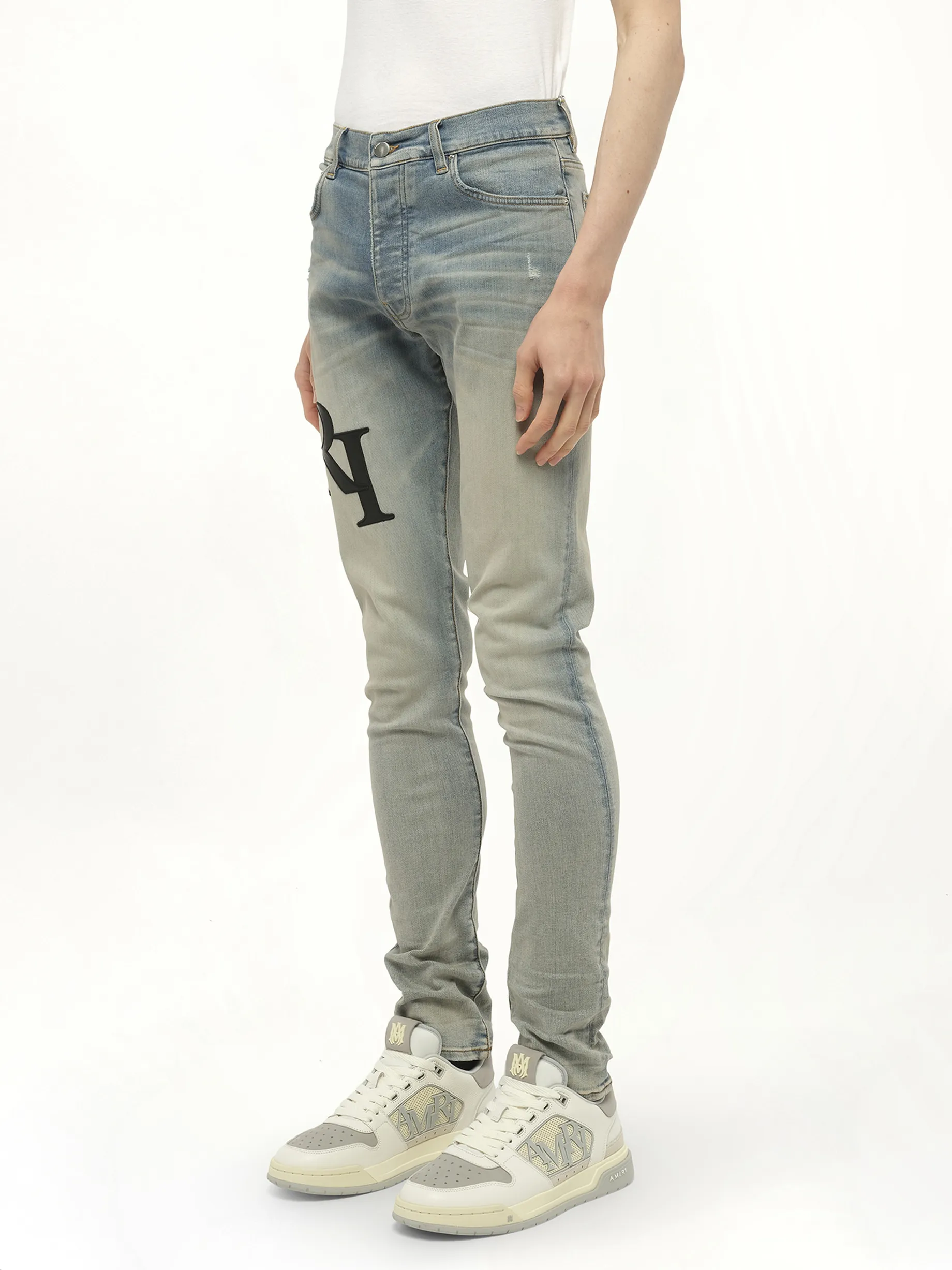 Staggered Logo Skinny Jeans in Antique Indigo/Black sold by MARAIS product image thumbnail 5