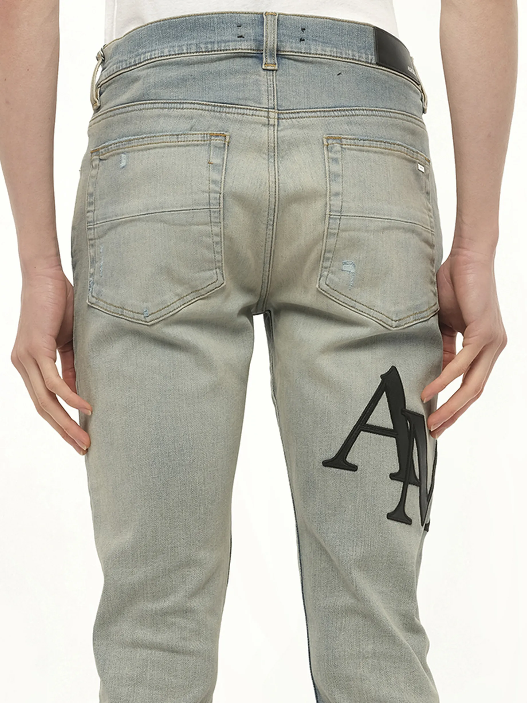 Staggered Logo Skinny Jeans in Antique Indigo/Black sold by MARAIS product image thumbnail 3