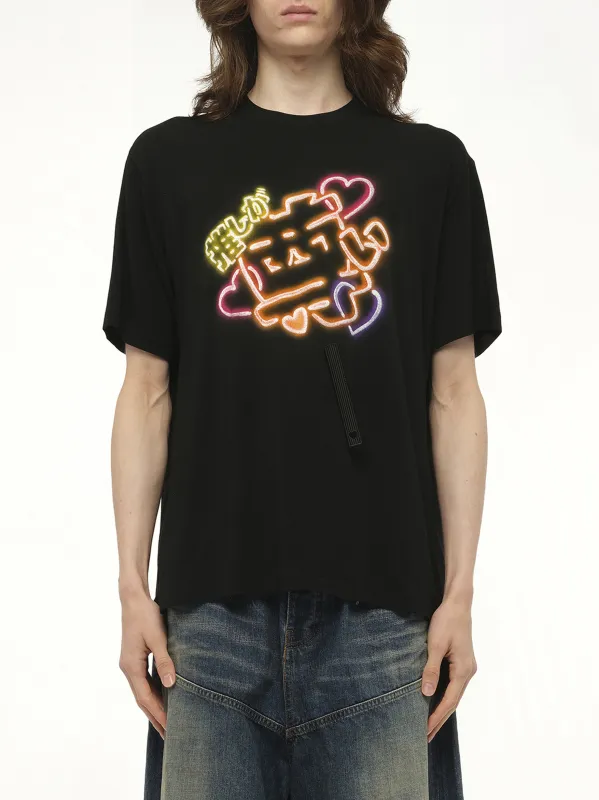 Big Japanese Neon Paint Fan Service T-Shirt in Black sold by MARAIS