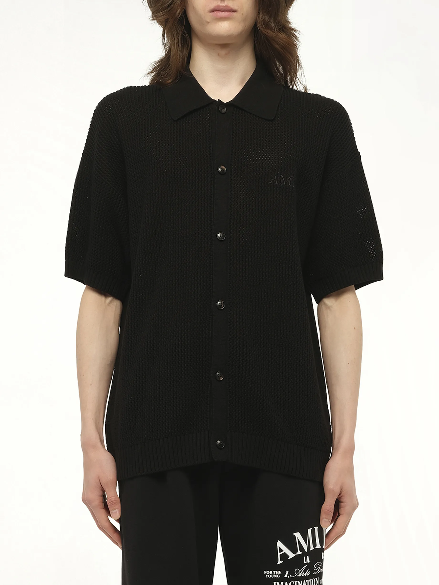 Amiri Crochet Mesh Shirt in Black sold by MARAIS