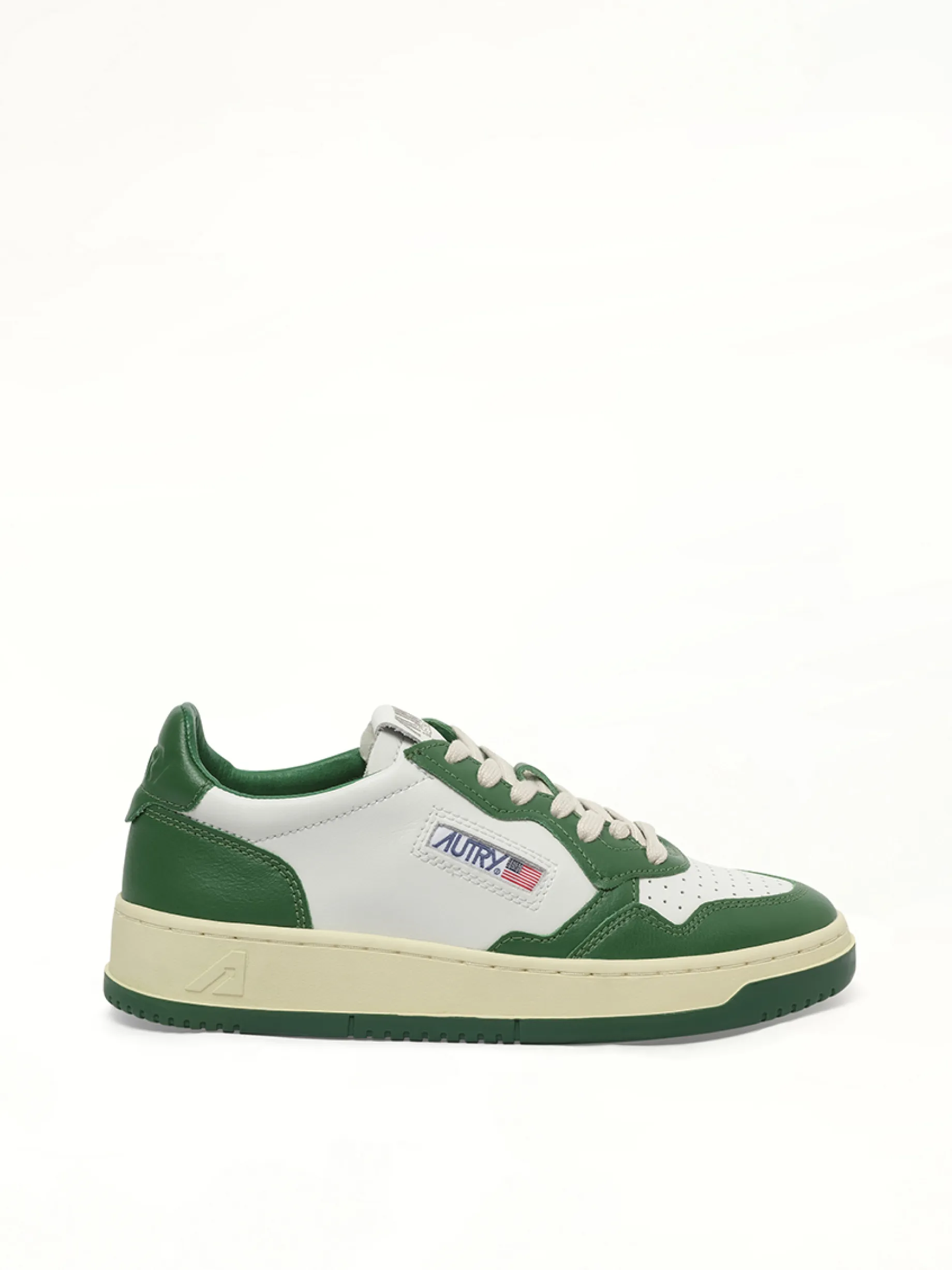 Medalist Low Bicolour Sneakers in White/Green sold by MARAIS