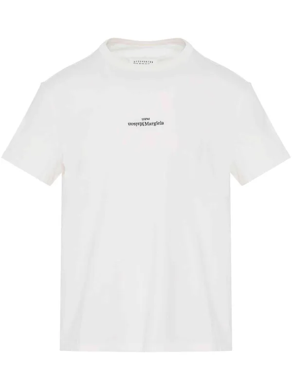 Upside Down Logo T-Shirt in White sold by MARAIS