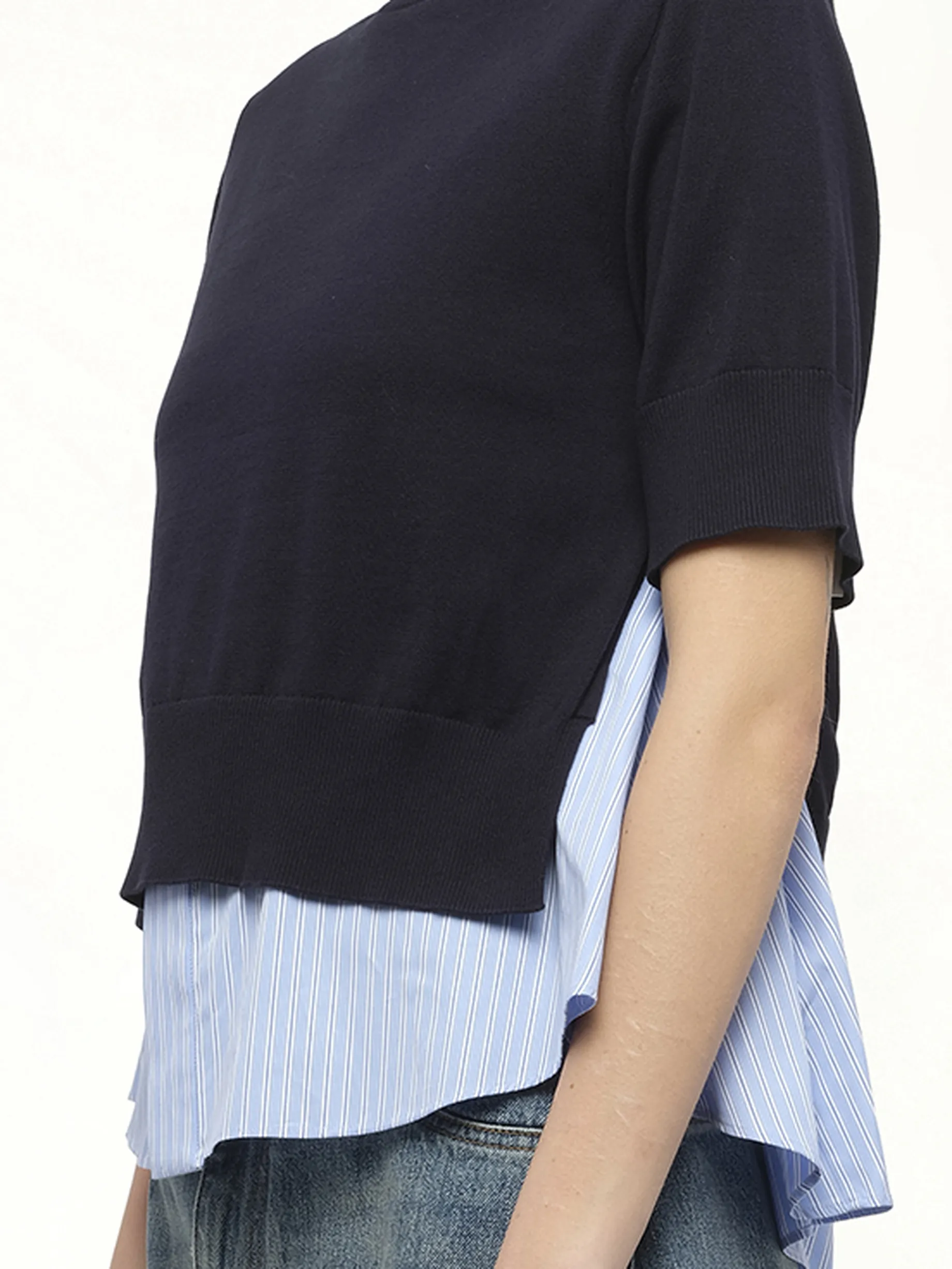 Poplin x Knit Pullover in Navy/Light Blue Stripe sold by MARAIS product image thumbnail 3