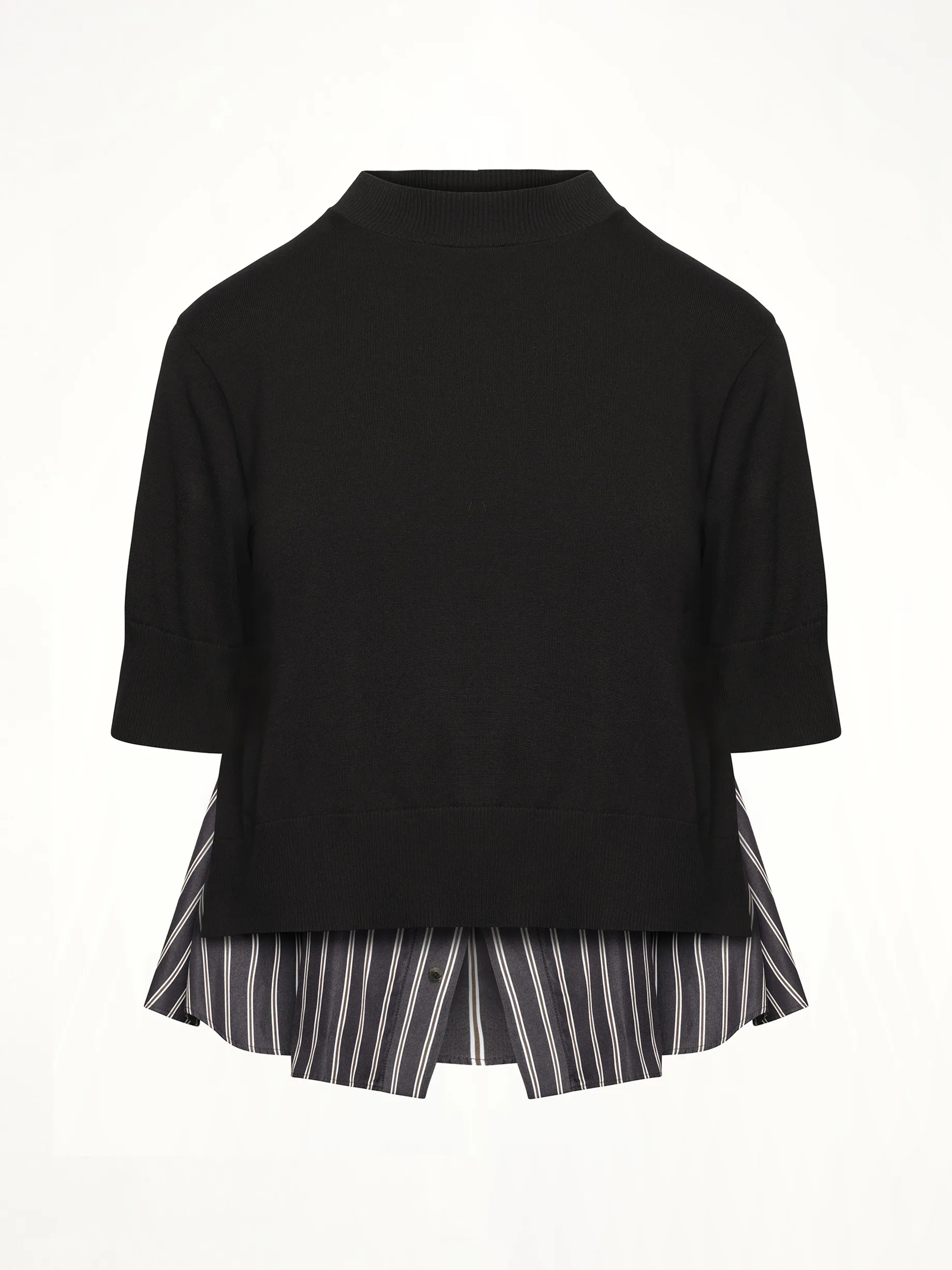 Poplin x Knit Pullover in Black/Dark Navy Stripe sold by MARAIS product image thumbnail 2