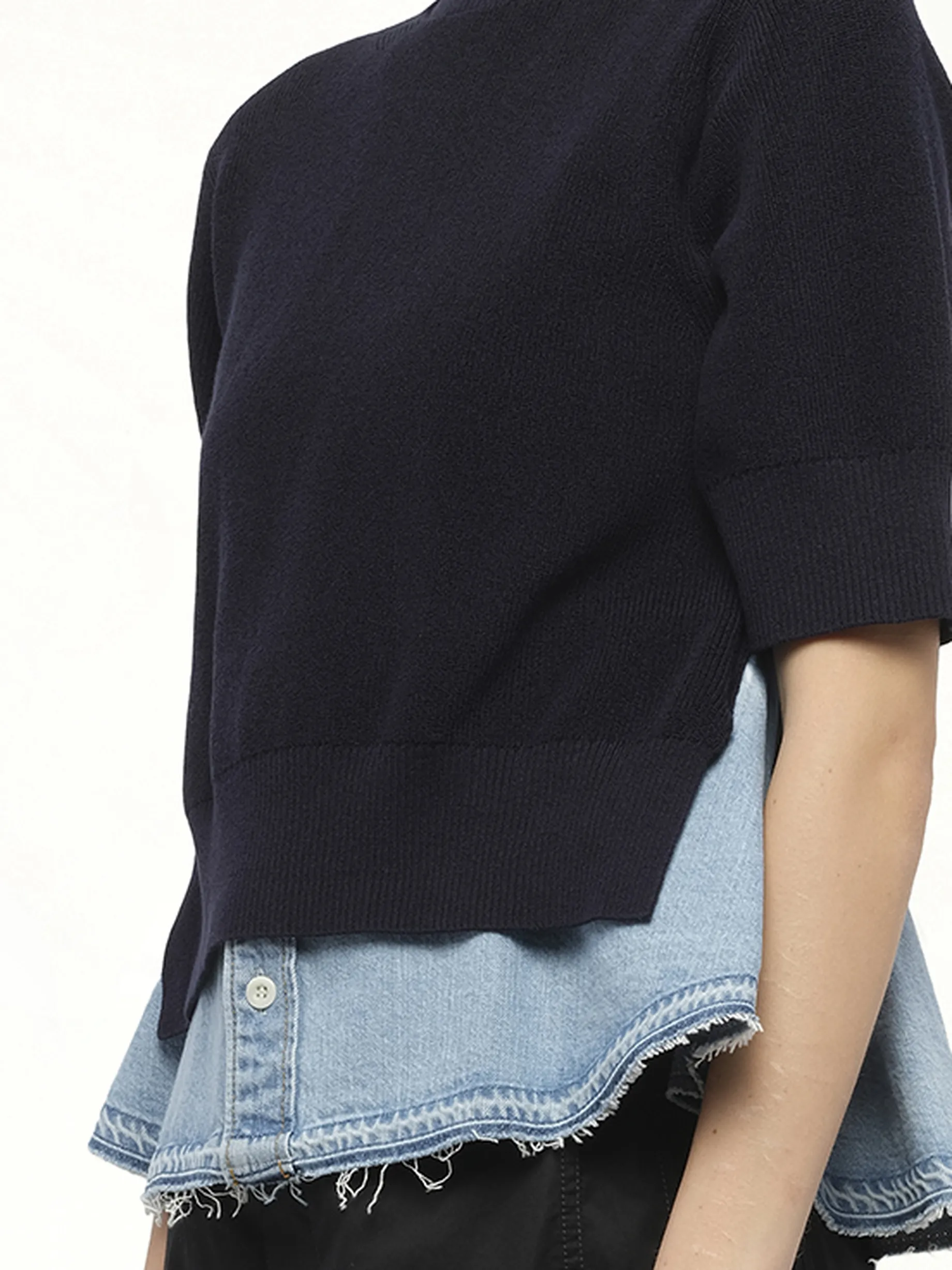 Denim x Knit Pullover in Navy/Light Blue sold by MARAIS product image thumbnail 3