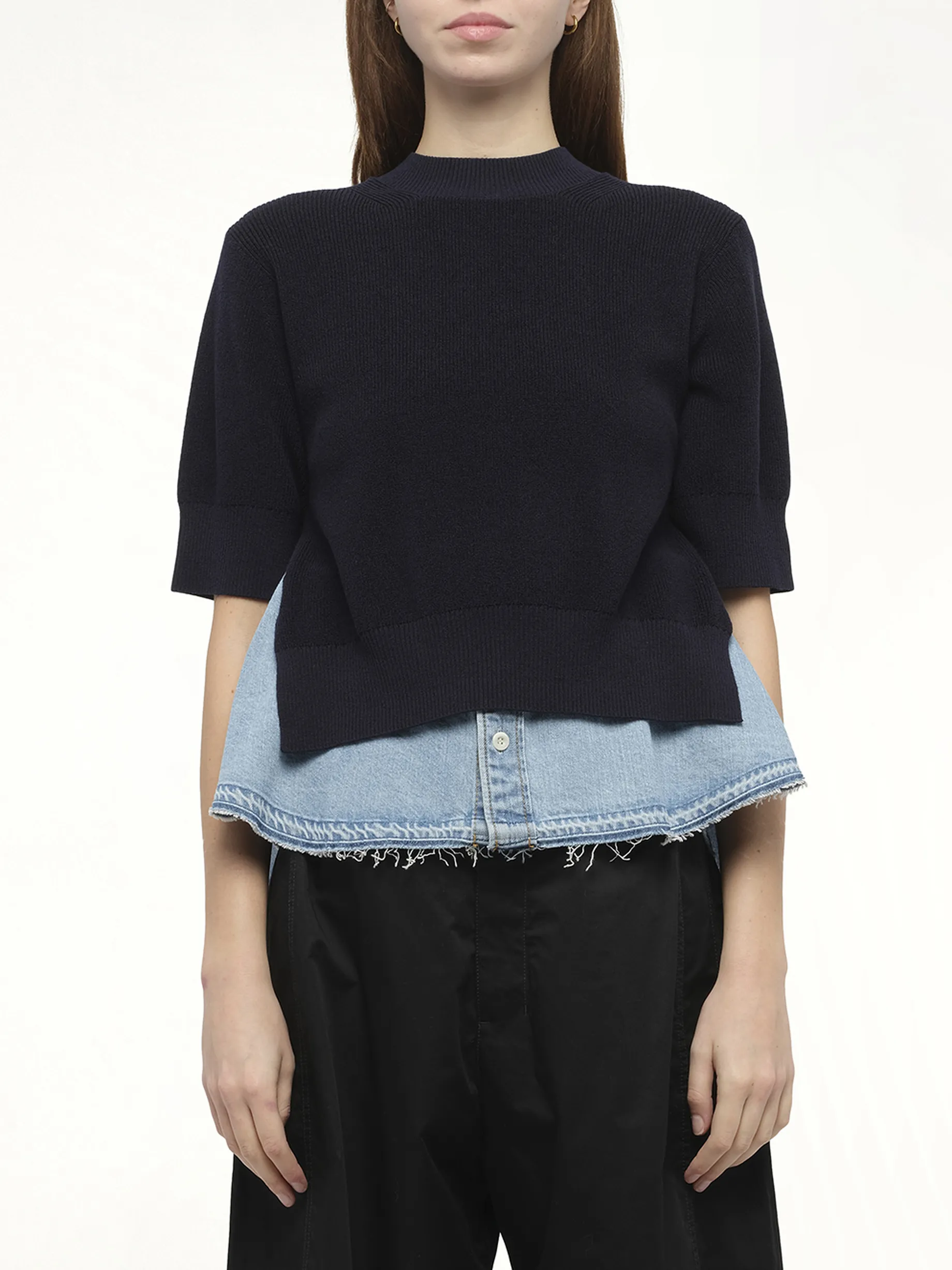 Denim x Knit Pullover in Navy/Light Blue sold by MARAIS
