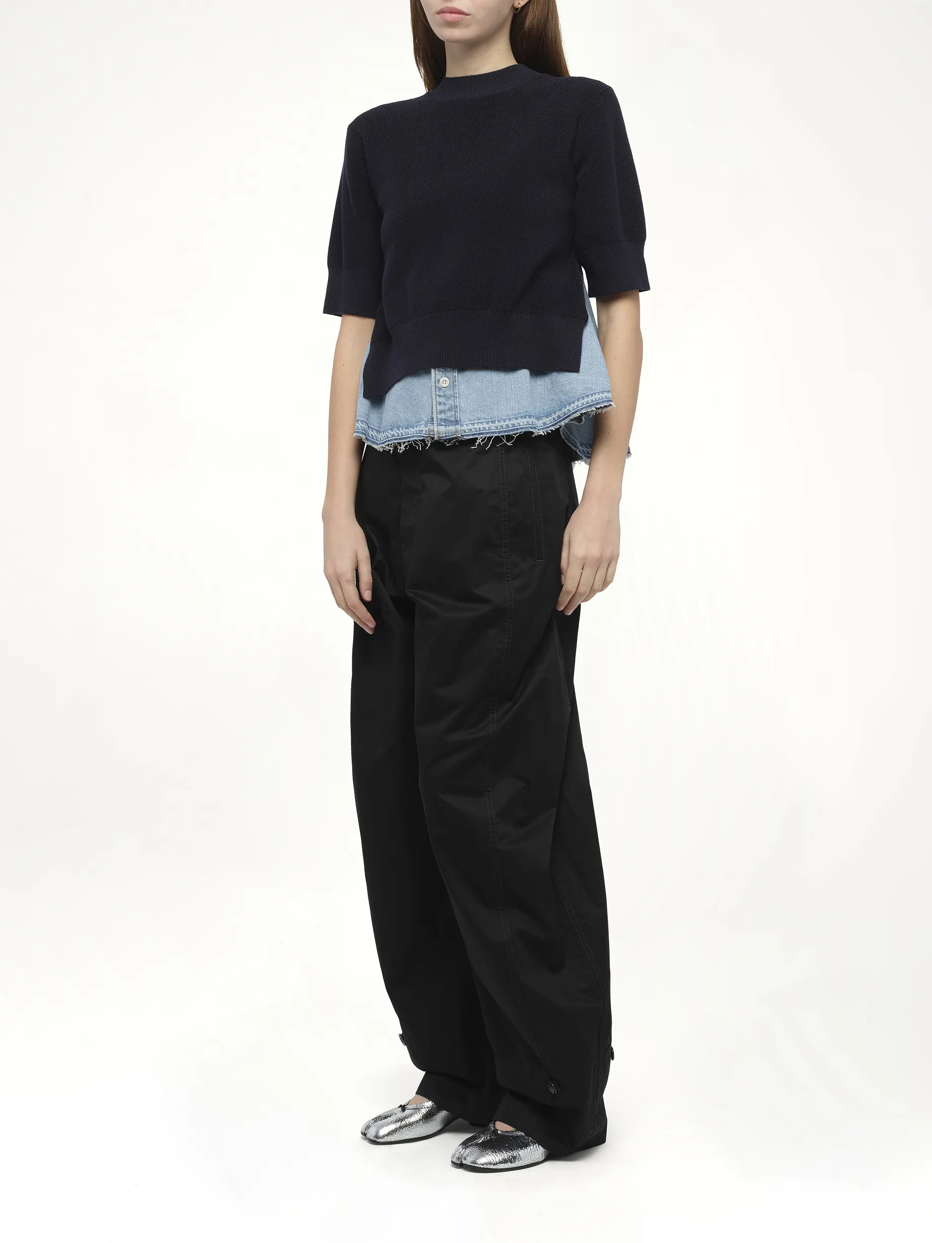 Denim x Knit Pullover in Navy/Light Blue sold by MARAIS product image thumbnail 4