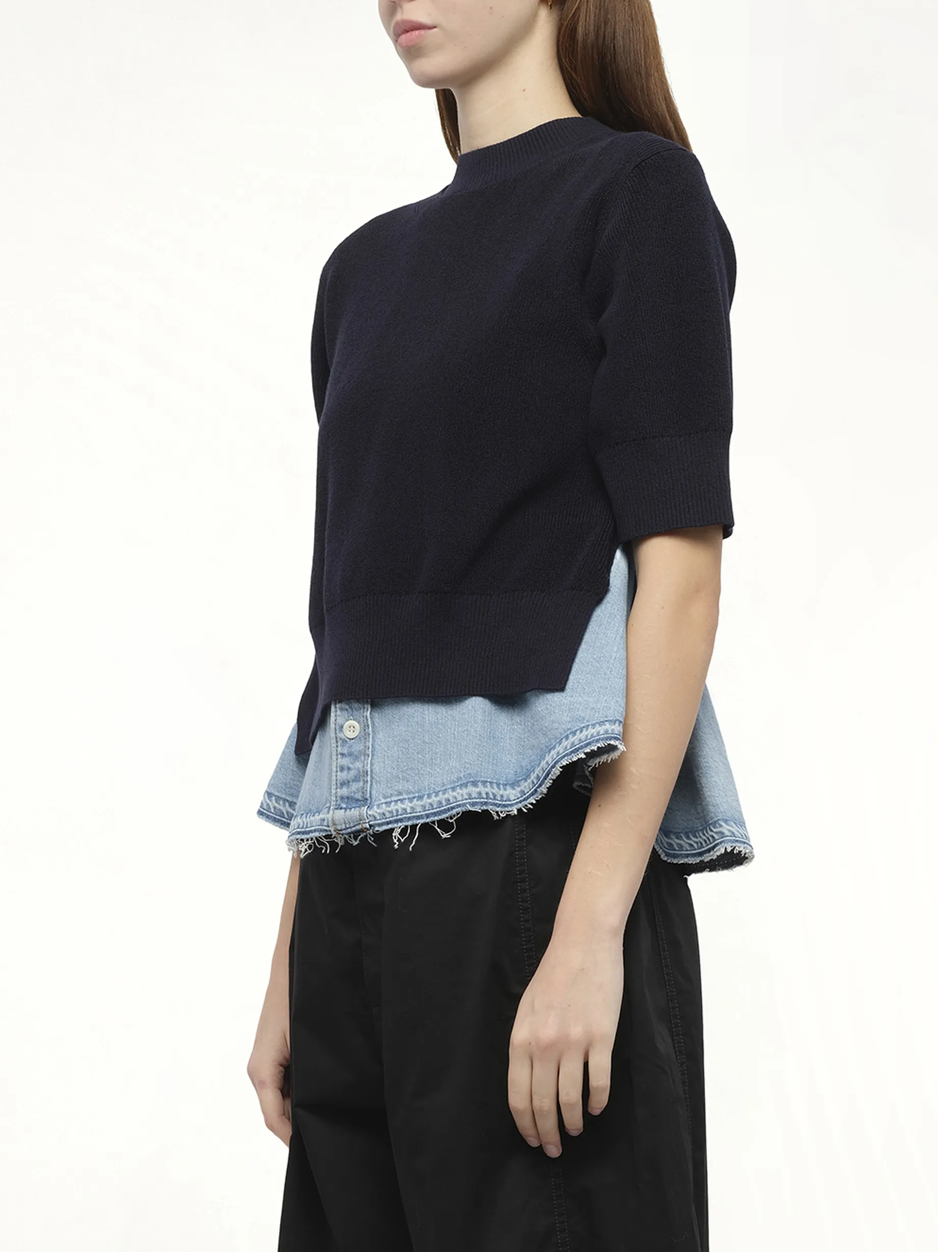 Denim x Knit Pullover in Navy/Light Blue sold by MARAIS product image thumbnail 5