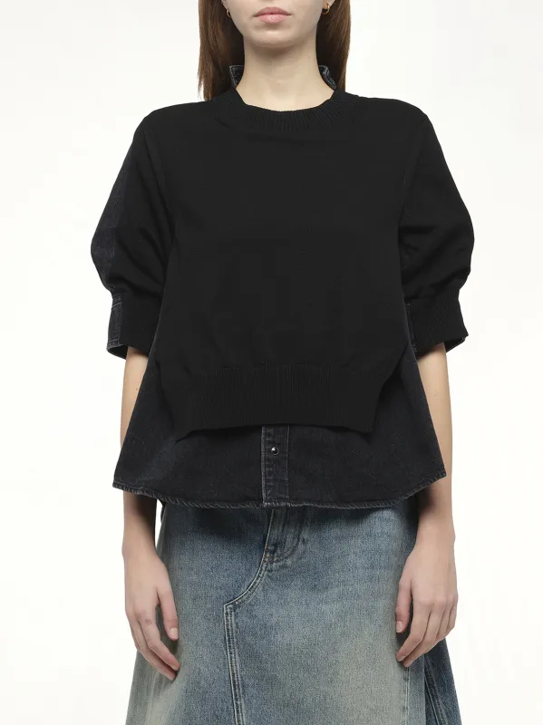 Denim x Knit Pullover in Black sold by MARAIS