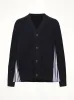 Wool Knit x Cotton Poplin Cardigan in Navy/NavyStripe sold by MARAIS