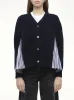 Wool Knit x Cotton Poplin Cardigan in Navy/NavyStripe sold by MARAIS