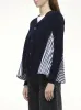 Wool Knit x Cotton Poplin Cardigan in Navy/NavyStripe sold by MARAIS