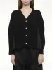 Wool Knit x Cotton Poplin Cardigan in Black/Black sold by MARAIS