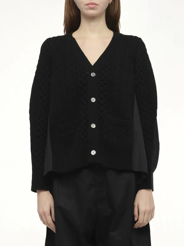Wool Knit x Cotton Poplin Cardigan in Black/Black sold by MARAIS