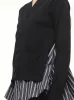 Poplin x Knit Cardigan in Black/Dark Navy Stripe sold by MARAIS