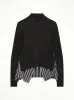 Poplin x Knit Cardigan in Black/Dark Navy Stripe sold by MARAIS