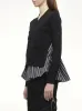 Poplin x Knit Cardigan in Black/Dark Navy Stripe sold by MARAIS