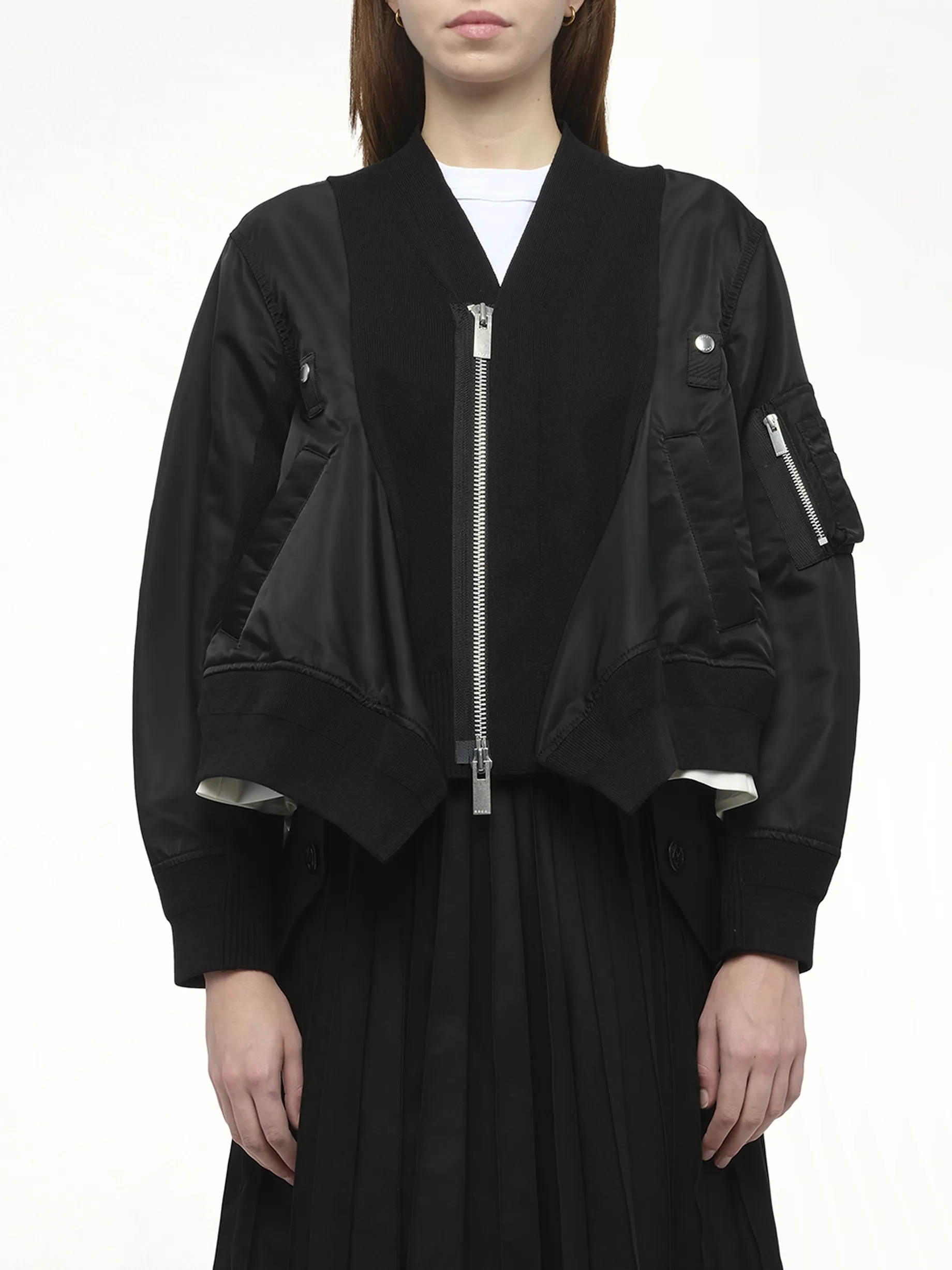 Nylon Twill x Knit Cardigan in Black sold by MARAIS