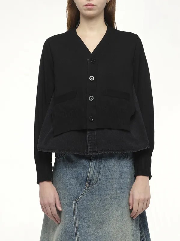 Denim x Knit Cardigan in Black made by Sacai