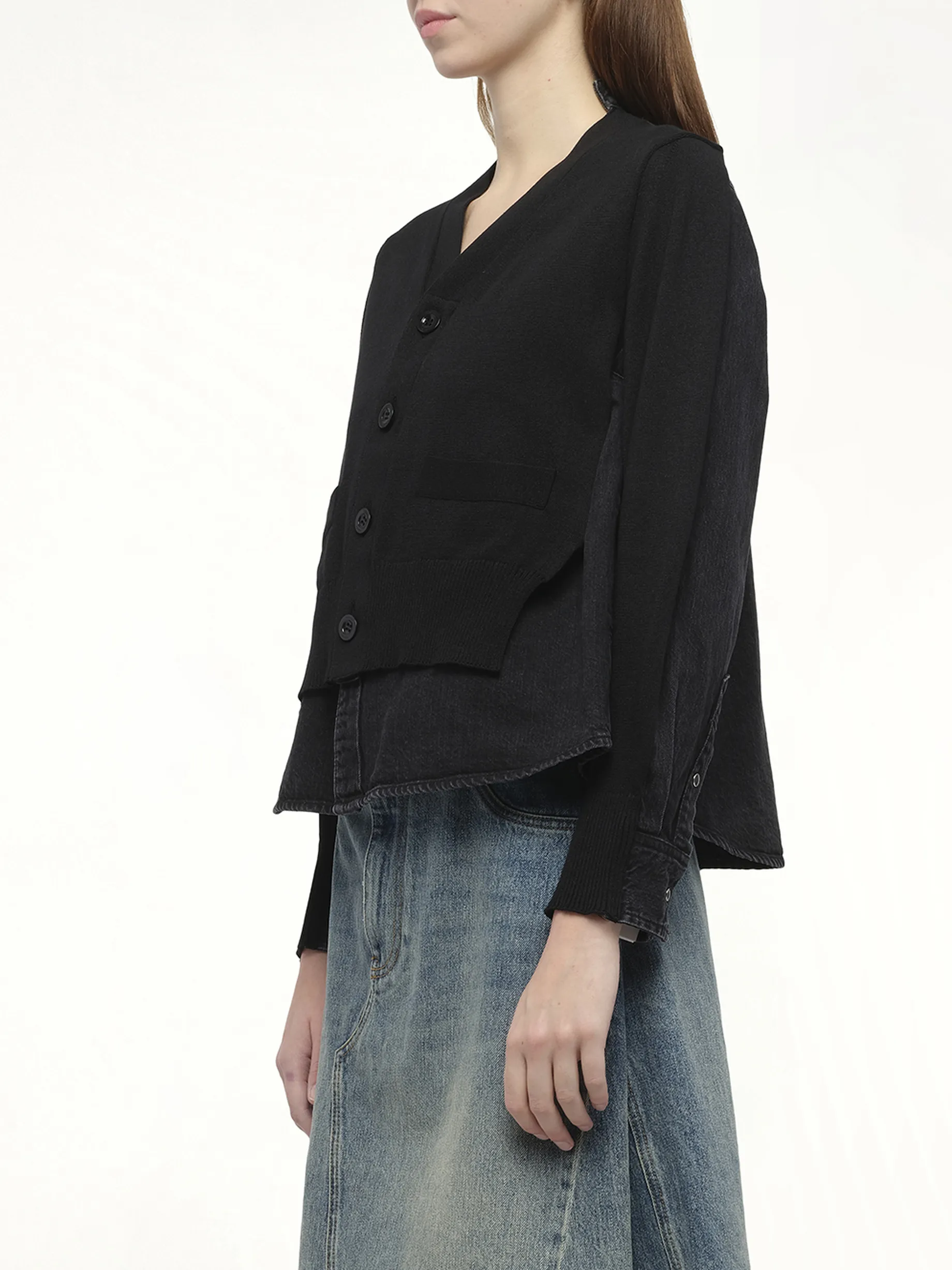 Denim x Knit Cardigan in Black sold by MARAIS product image thumbnail 5