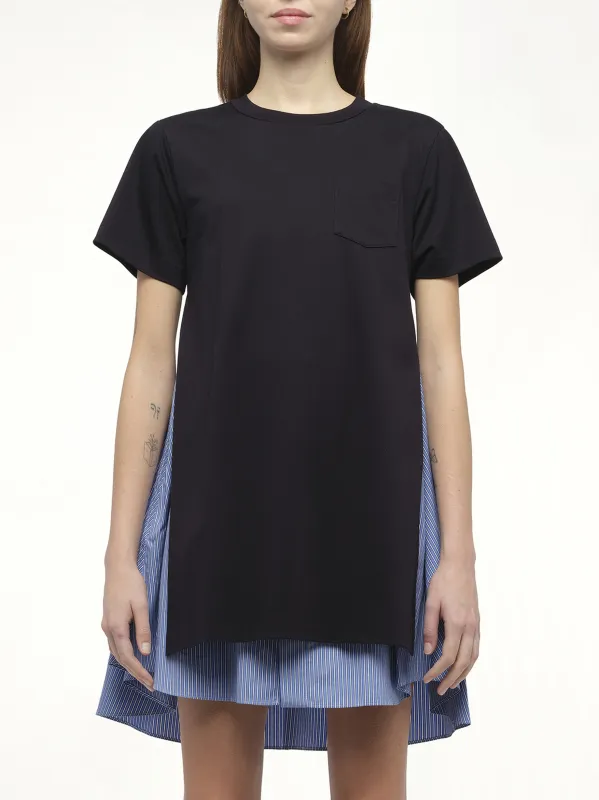 Poplin x Cotton Jersey Dress in Navy/Blue Stripe sold by MARAIS