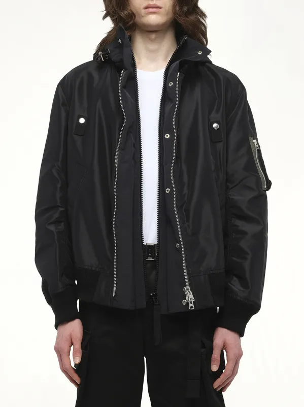 Nylon Twill x Grosgrain Blouson in Black sold by MARAIS