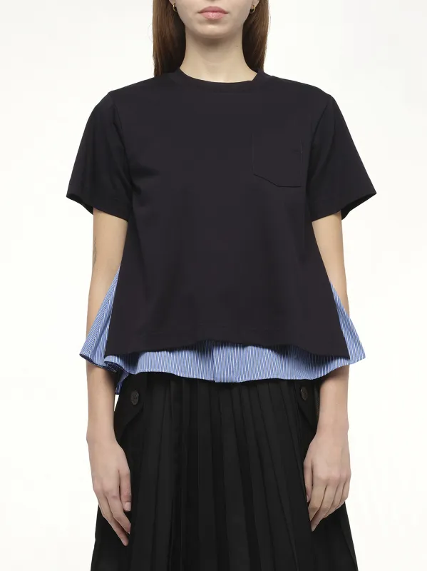 Poplin x Cotton Jersey T-Shirt in Navy/Blue Stripe sold by MARAIS