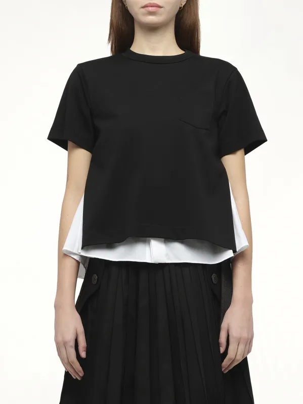 Poplin x Cotton Jersey T-Shirt in Black/Off White sold by MARAIS