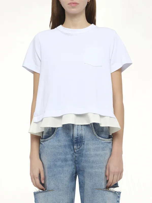 Nylon Twill x Cotton Jersey T-Shirt in White sold by MARAIS